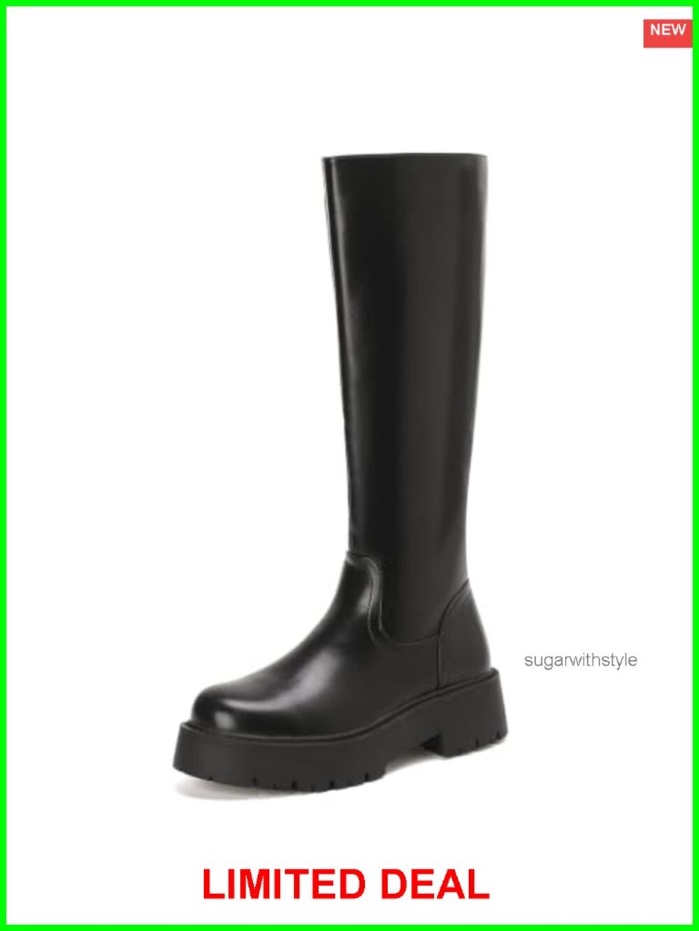 Platform Knee High Boots Chunky Lug Sole Faux Leather Women's